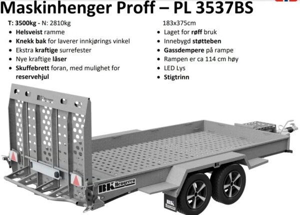 BK Hengeren Maskinhenger PL3537B Pro stålbunn - Bilde 2